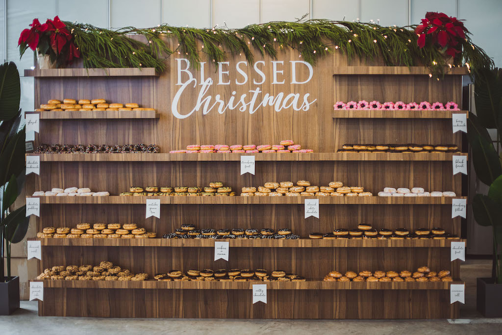 christmas buffet catering donut wall